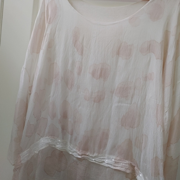 Via Veneto 🤍Made in Italy🤍 Silk Blend Flowy Boho Top ~ Size L - Picture 3 of 14
